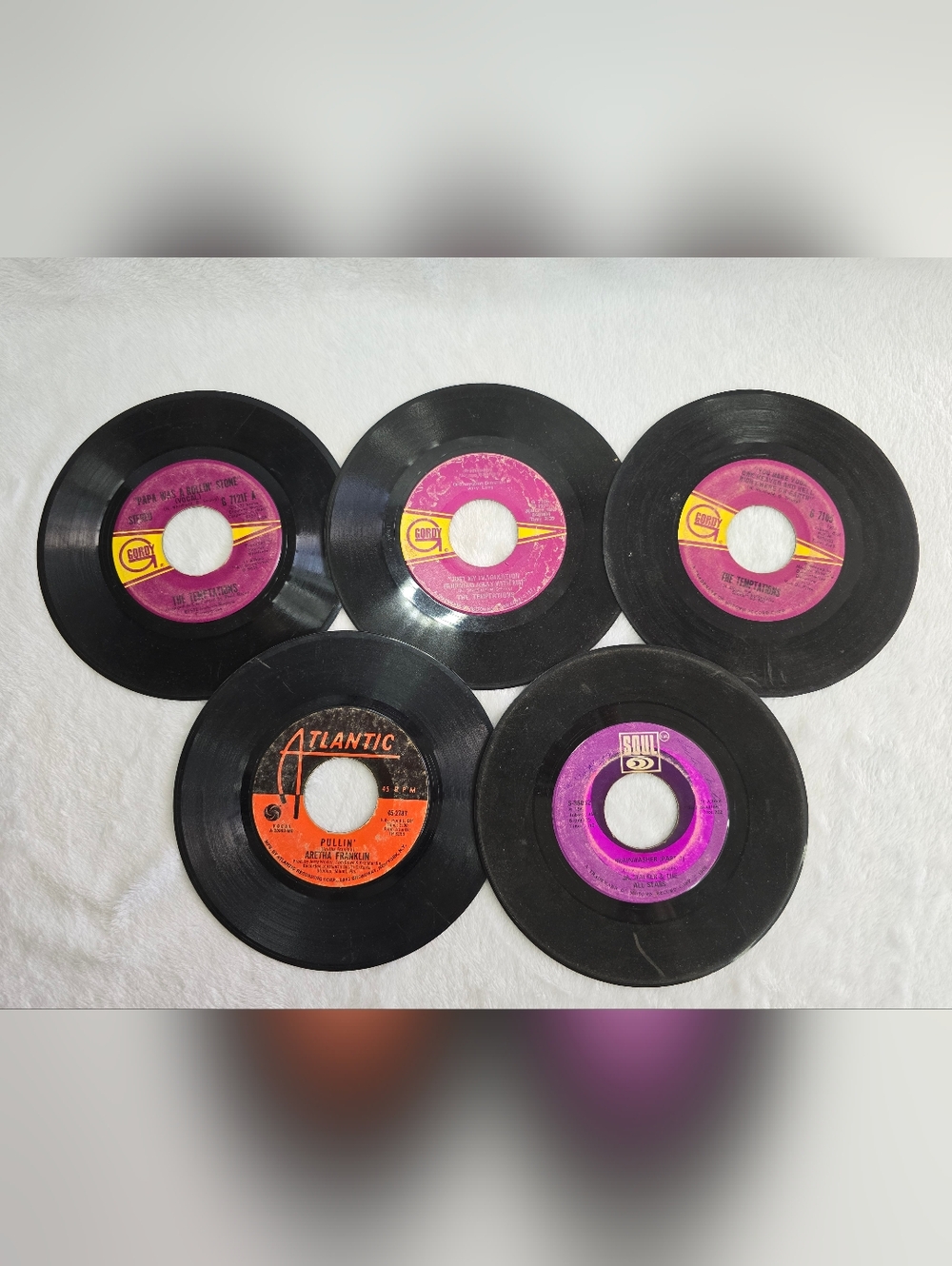 Lot of 5 Soul & Motown 45 RPM 7" Vinyl Records Featuring Soul Legends, Flawed